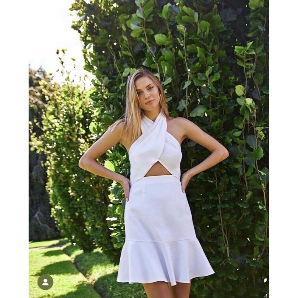 MILLY Beckett Linen Dress White Halter Mini Smocked Back